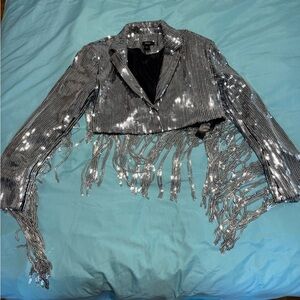 Nasty Gal Metallic Silver Fringe Blazer